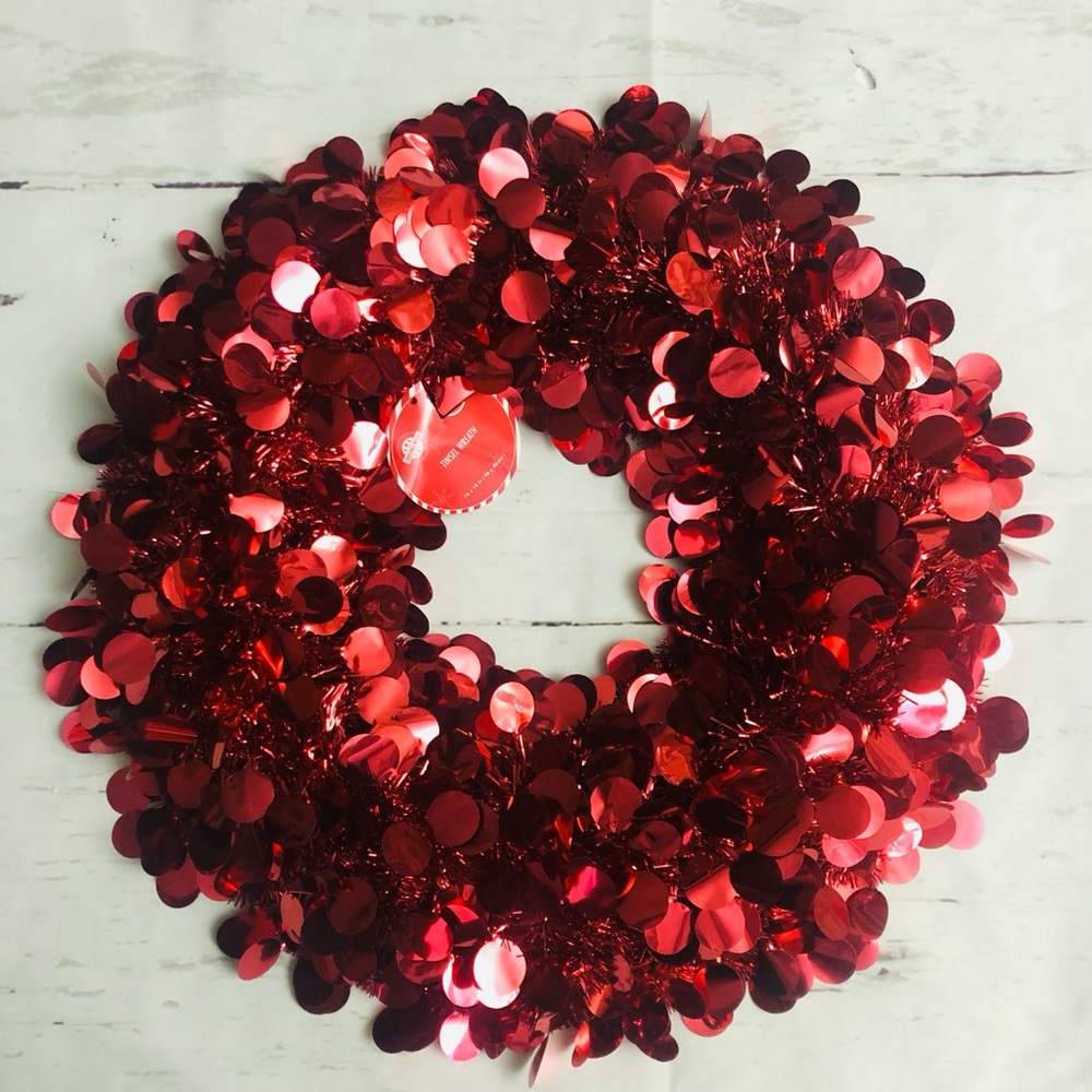 18 inch Red Tinsel Sparkle Christmas Valentines Wreath New